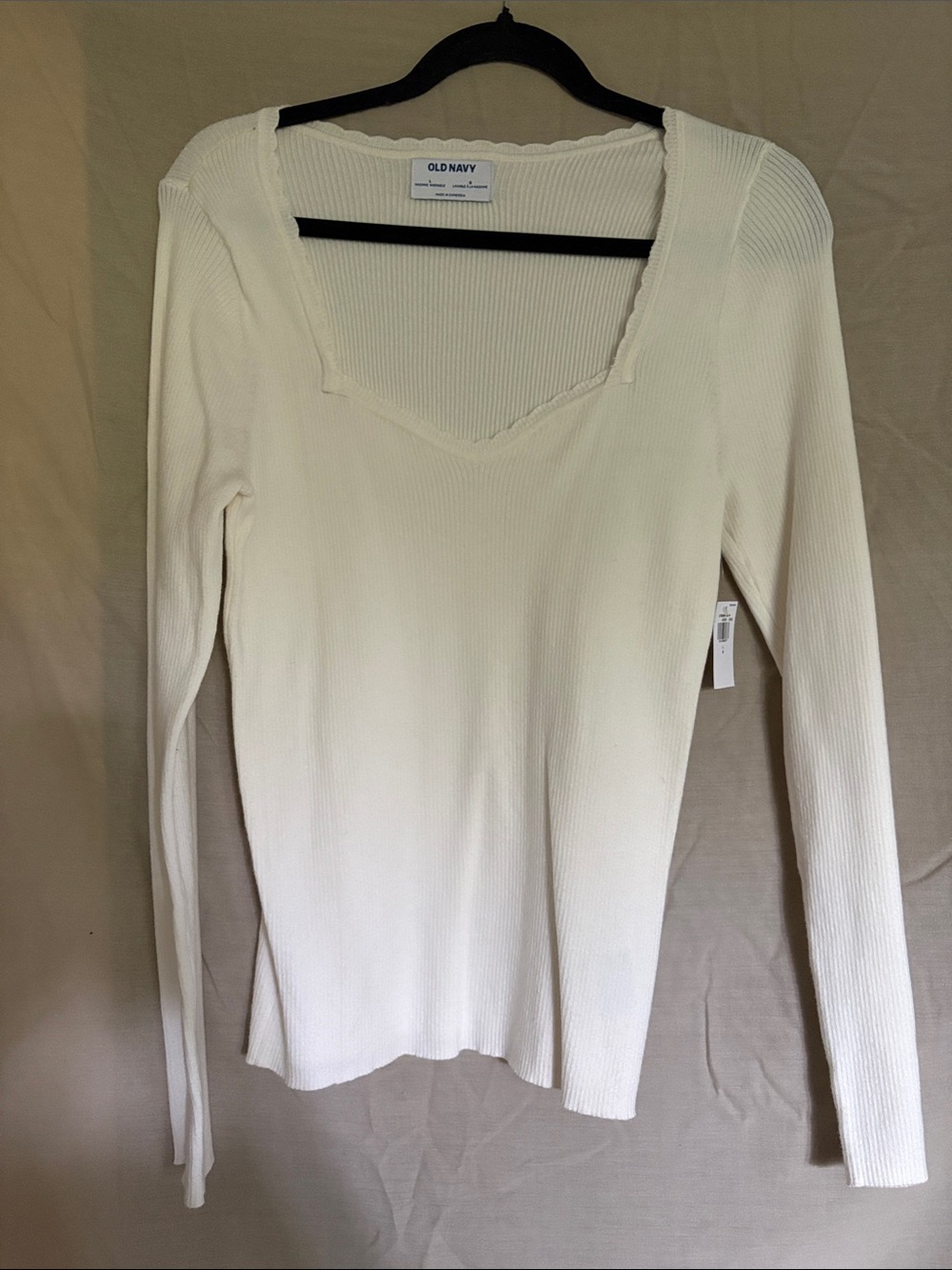 Old Navy Cream Ribbed Square-Neck Long Sleeve Top